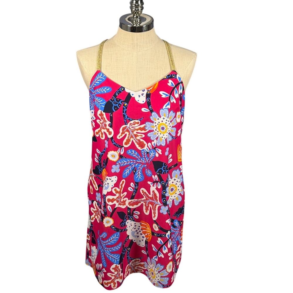 Jude Connally Womens Floral Multi Color Bright Racerback Mini Dress Size Large